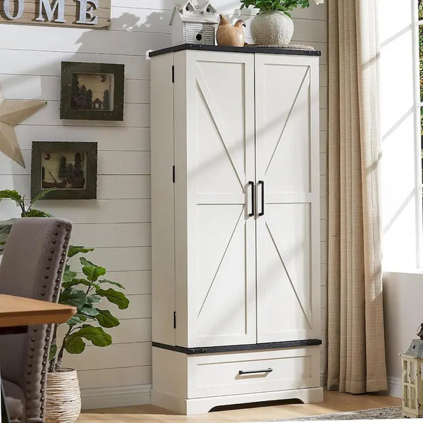 72 Inch Tall Farmhouse Kitchen Pantry Cabinet Stylish Storage Cupboard