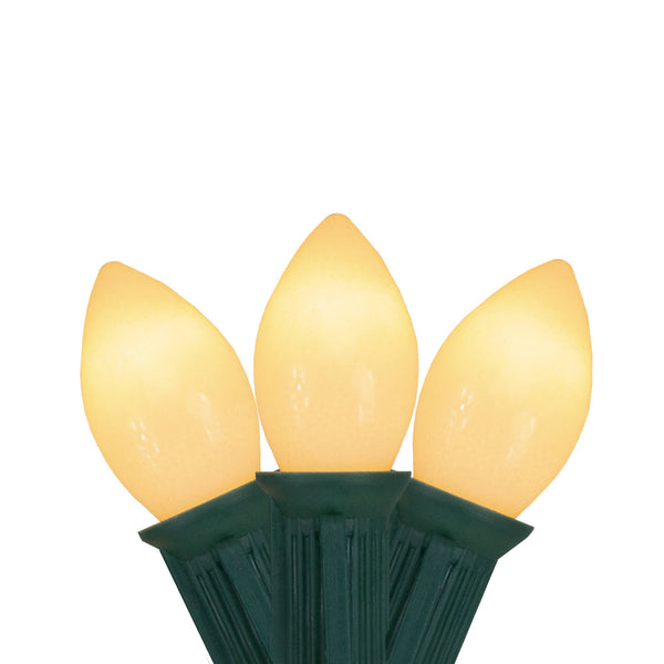 25 Count Opaque Clear White C7 Patio Wedding Christmas Light Set, 24ft Green Wire