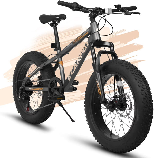 20 in Mountain Bike for 7 15 Years Old, 7 Speed Kids Bike with High Carbon Steel Frame, Fat Tire and Dual Disc Brake, Front Suspension Mountain