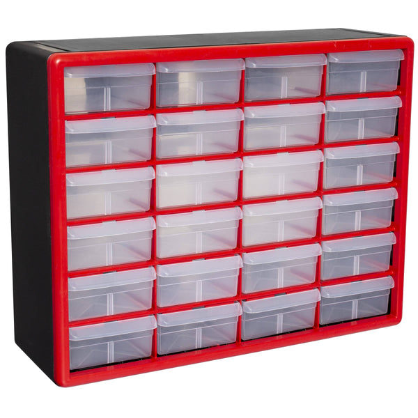 Akro Mils 24 Drawer Plastic Storage Organizer with Drawers for Hardware, Small Parts, Craft Supplies, Red, Size: One Size