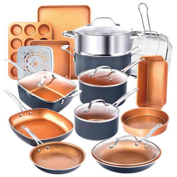 20-Piece Aluminum Ti Ceramic Nonstick Cookware and Bakeware Set in Graphite