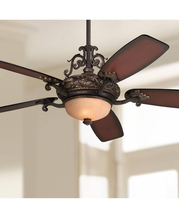 56" Casa Esperanza Vintage Ceiling Fan with Light LED Dimmable Remote Bronze Gold Shaded Teak Blades for Living Room Kitchen Bedroom Casa Vieja