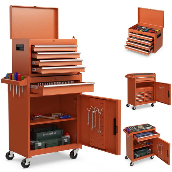 2 in 1 Rolling Tool Chest, 5-Drawer Tool Storage Cabinet with Wheels, Adjustable Shelf, Tool Box Organizer for Garage Warehouse Workshop
