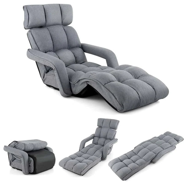 6 Position Adjustable Floor Sofa Bed, Folding Lazy Sofa Chaise Lounger Recliner with Armrests & Footrests for Living Room, Bedroom & Gaming