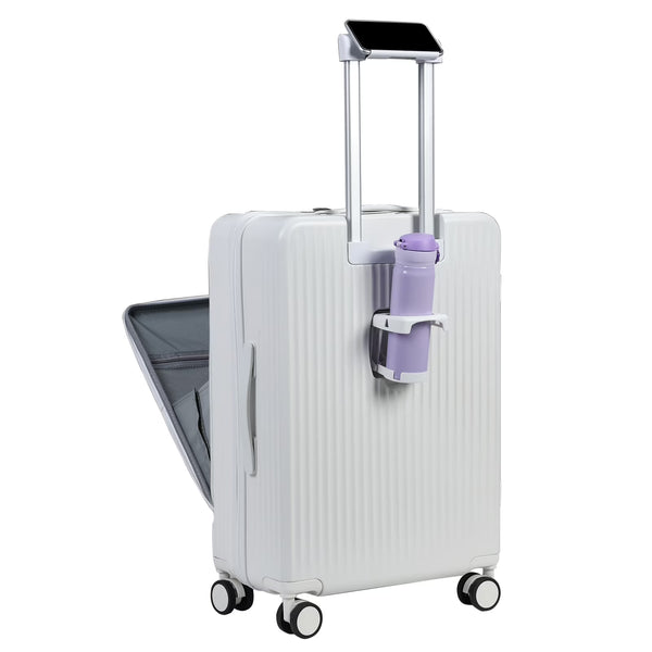 24 in Checked Luggage with Front Pocket, USB Charging Port, Built in Lock Carry on Suitcase, Cup Holder and Phone Holder, Medium Hardside Suitcase